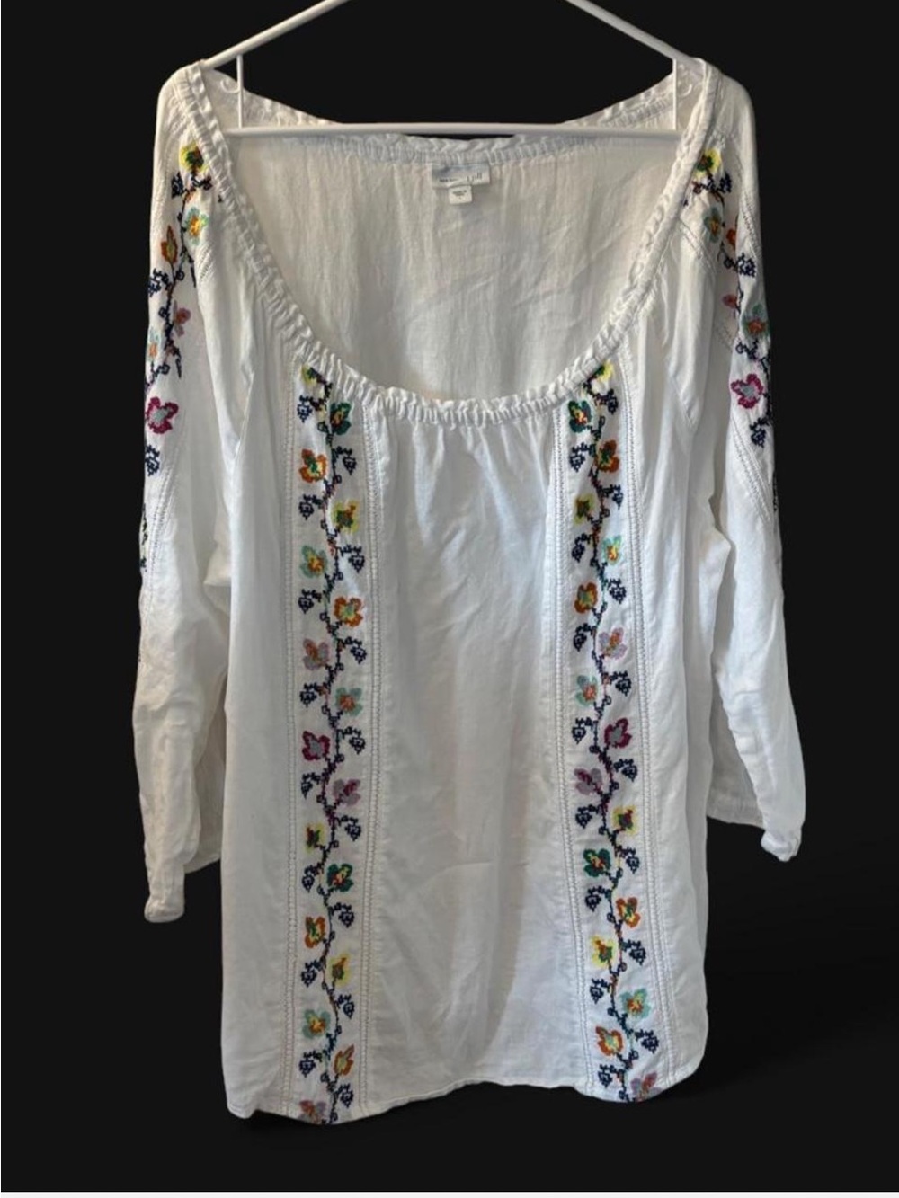 J. Jill White Peasant Blouse Multicolor Floral Embroidery Hippie Boho Indie - Picture 2 of 4
